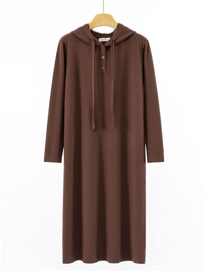 Vestido punto canalé botones capucha