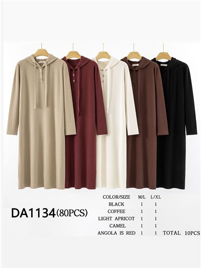 Vestido punto canalé botones capucha 2