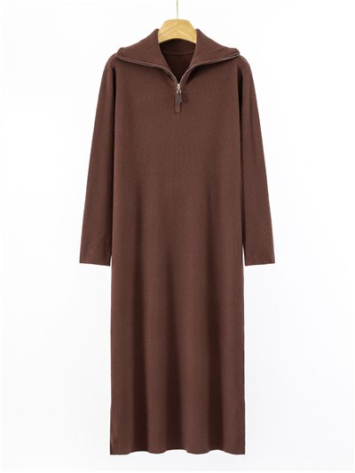 Vestido punto micro canalé cuello cremallera