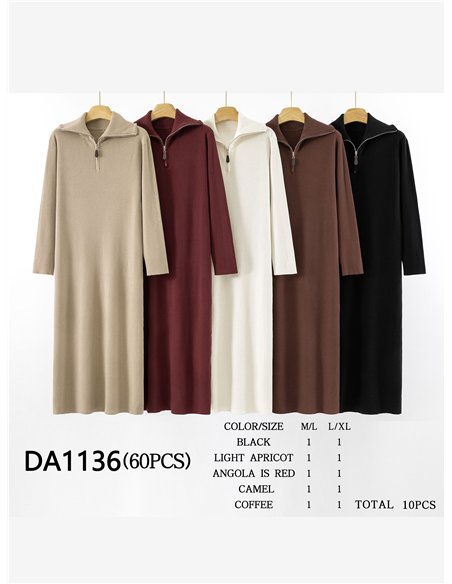 Vestido punto micro canalé cuello cremallera