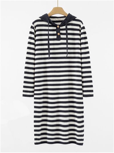 Vestido punto franjas botones capucha