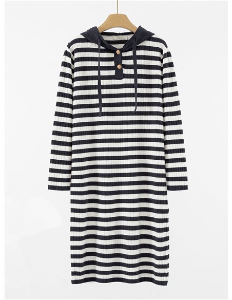 Striped knit dress with hood