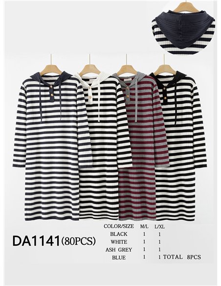 Striped knit dress with hood