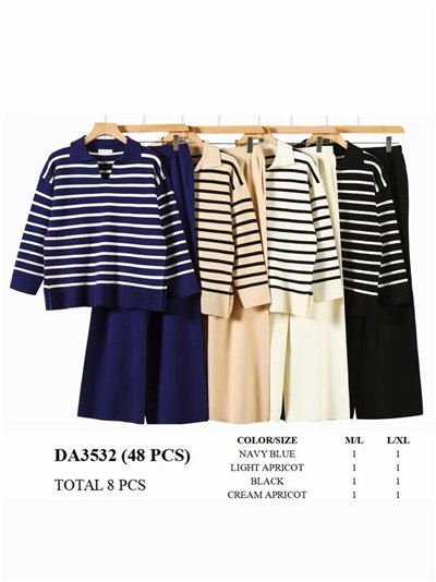 Conjunto Jersey amplio rayas  cuello polo + Pantalón wide leg 2