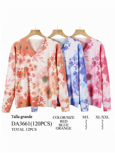 Jersey soft floral talla grande cuello pico 2