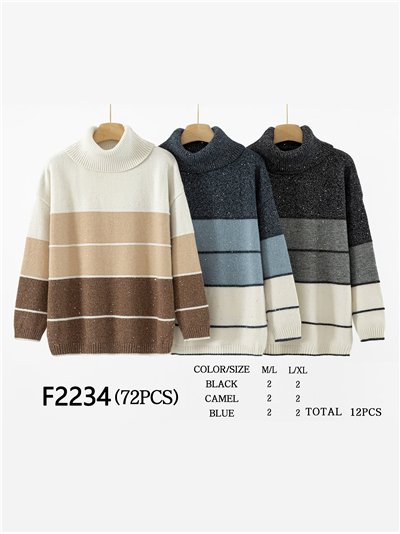 Jersey franjas lentejuelas cuello vuelto 2