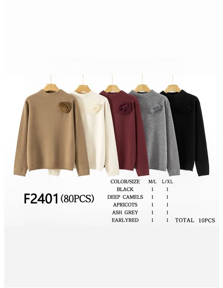 Textured soft sweater with brooch detail