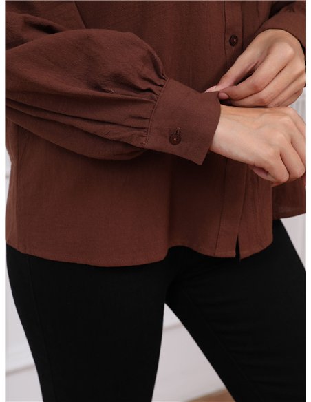 Camisa bordado cuello alto aplique rizo