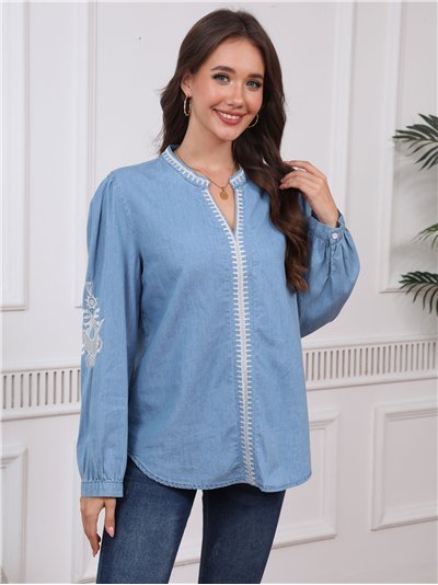 Blusa denim bordada