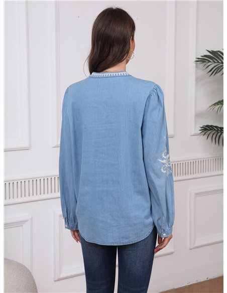 Blusa denim bordada