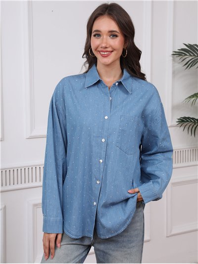 Camisa denim amplia strass