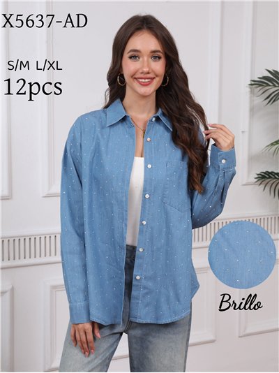 Camisa denim amplia strass 2