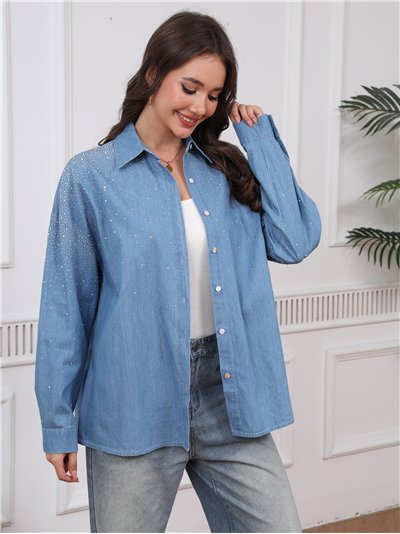 Camisa denim amplia strass