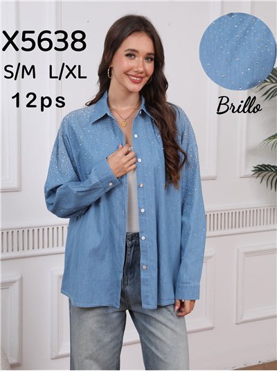 Camisa denim amplia strass 2