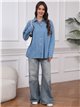 Oversized denim shirt with rhinestone