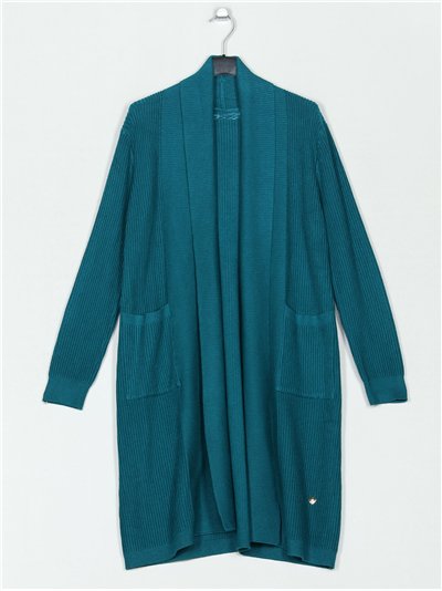 Cárdigan largo canalé bolsillos