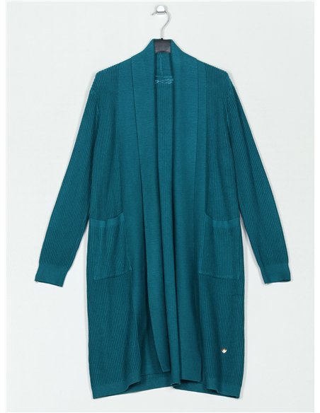 Cárdigan largo canalé bolsillos