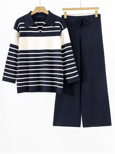 Conjunto Jersey amplio rayas cuello polo + Pantalón wide leg 2