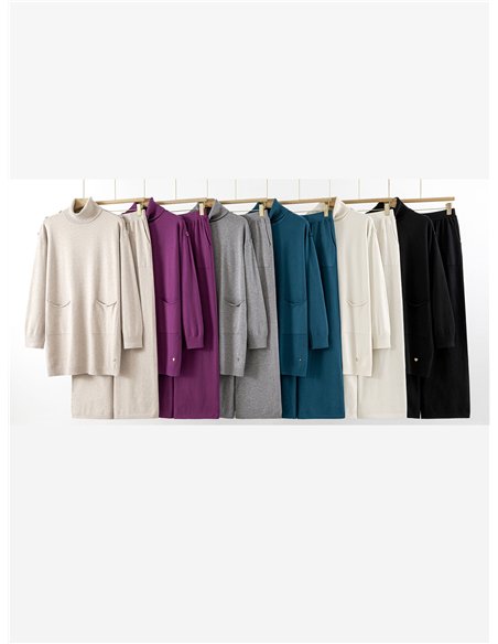 Co-Ord Roll neck long knit sweater + Wide-leg trousers