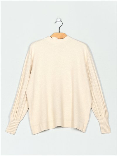 Jersey manga plisada cuello perkins