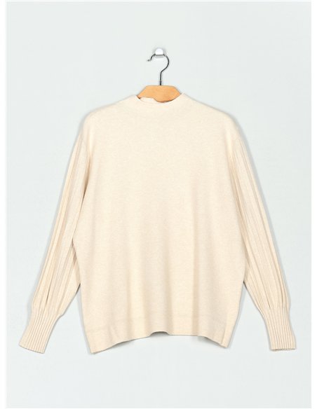 High neck sweater with pleated sleeves
