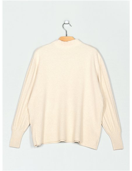 High neck sweater with pleated sleeves
