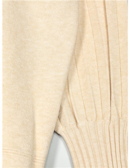 High neck sweater with pleated sleeves