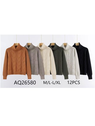 Jersey estructura trenzas cuello vuelto 2