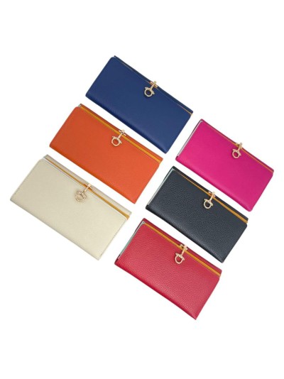 Portefeuille en cuir porte-cartes multicolore avec fermeture à clic - CG-DN978