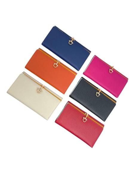 Contrast leather wallet with click closure - CG-DN978