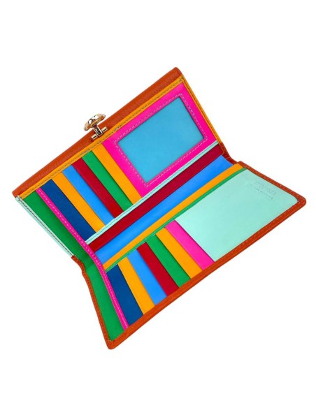Contrast leather wallet with click closure - CG-DN978