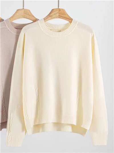 Jersey estructura trenzas cuello redondo