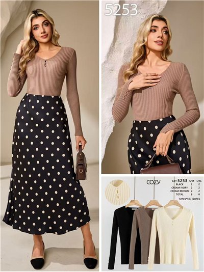 Jersey canalé cuello pico botones 2