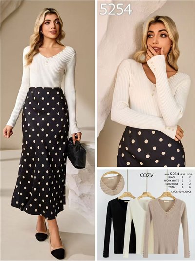 Jersey canalé cuello pico botones 2