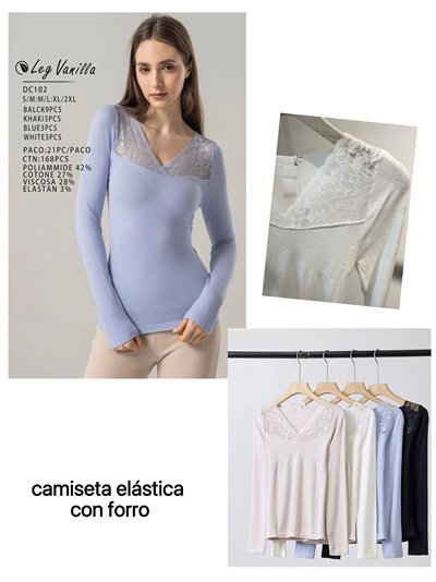 Camiseta elástica encaje cuello pico 2