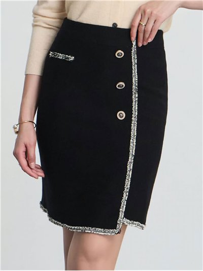 Falda mini punto botones desflecados