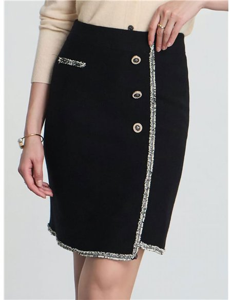 Falda mini punto botones desflecados