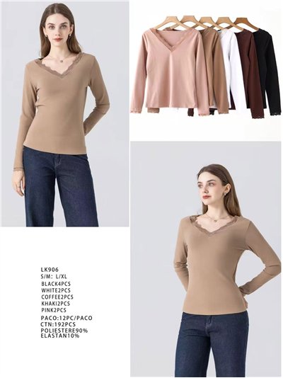 Camiseta encaje cuello pico 2