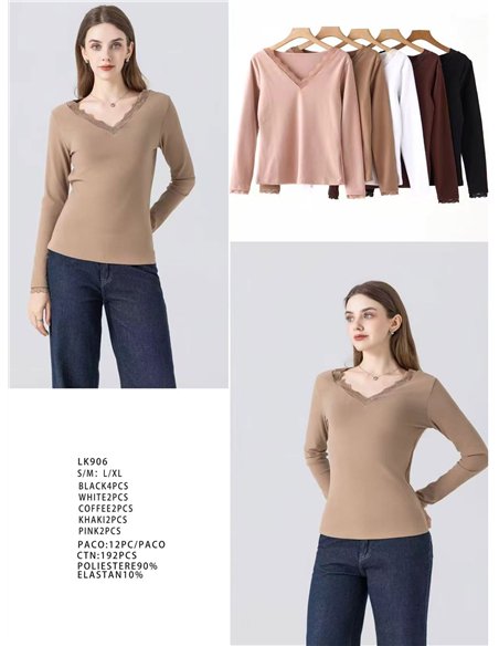 Camiseta encaje cuello pico