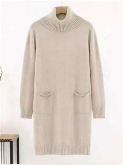 Vestido punto bolsillos cuello vuelto