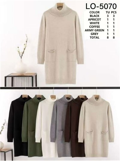 Vestido punto bolsillos cuello vuelto 2