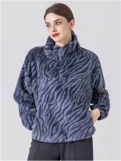 Sudadera cremallera estampada cebra con pelo