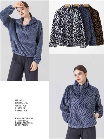 Sudadera cremallera estampada cebra con pelo 2