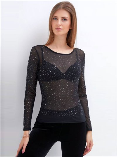 Camiseta semitransparente strass