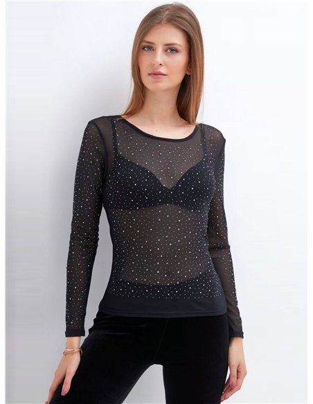 Camiseta semitransparente strass