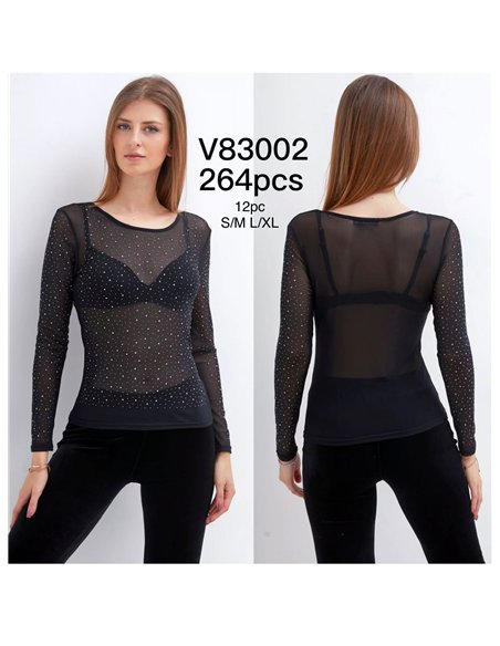 Camiseta semitransparente strass