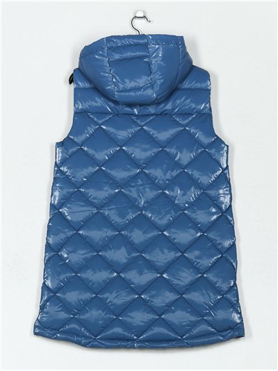 Chaleco largo acharolado capucha water repellent 2