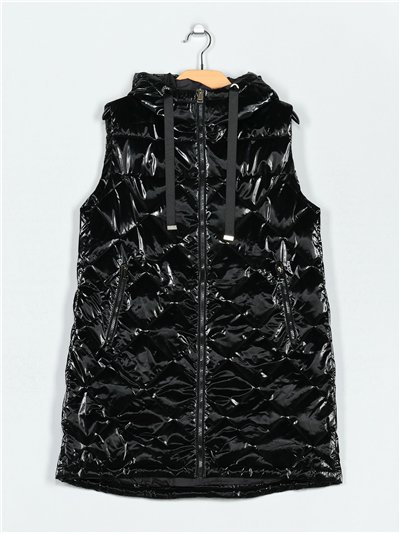 Chaleco largo acharolado capucha water repellent