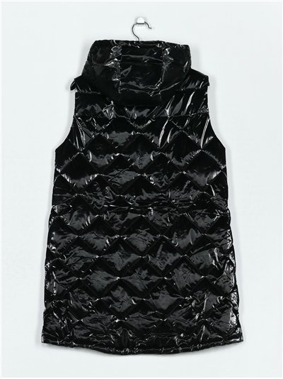 Chaleco largo acharolado capucha water repellent 2