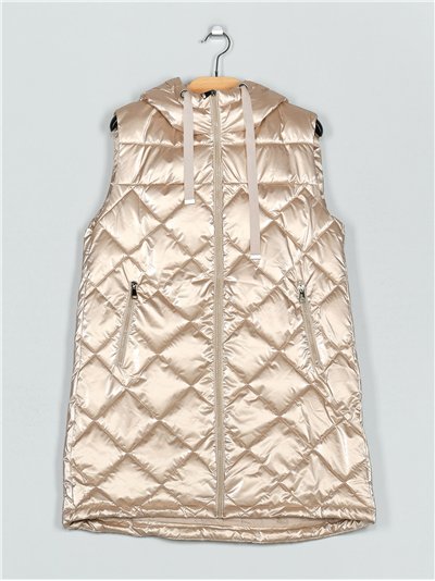 Chaleco largo acharolado capucha water repellent